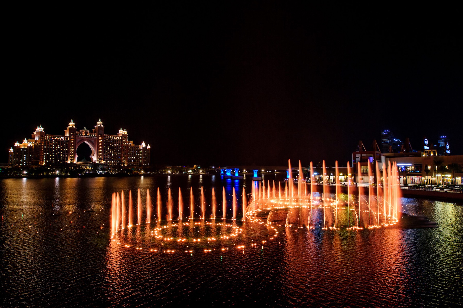 Dubai, UAE - Feb 5, 2020: Fountain at Dubai's The Pointe at Palm Jumeirah confirmed as largest in the world